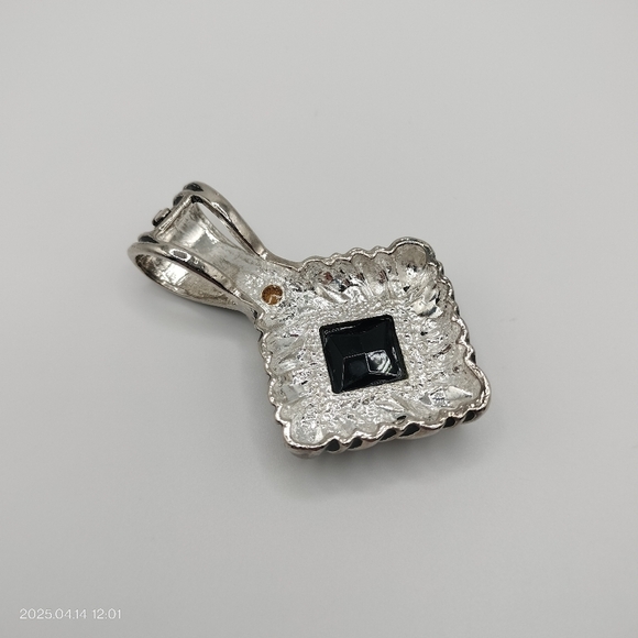 Women's Silver Tone and Black Square Pendant Accented Clear Rhinestone - Picture 8 of 11